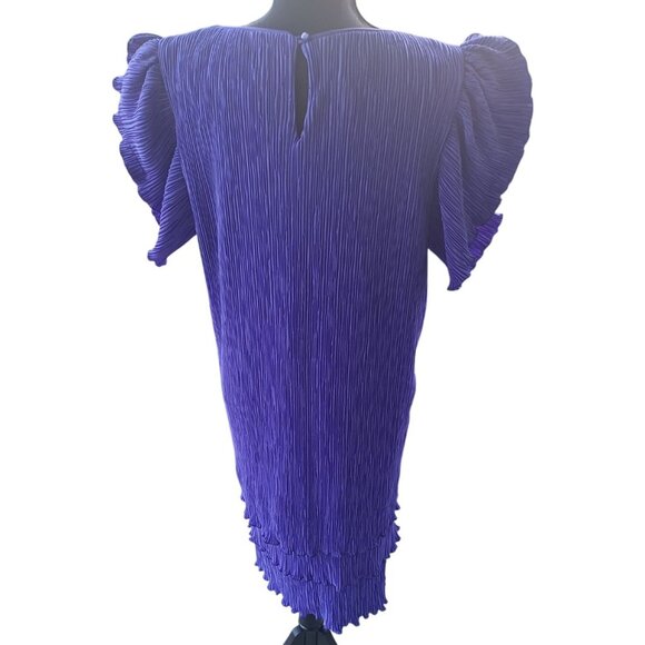 Vintage Patra Purple Pleated Dress With Sequin Floral Brooch Size 14 Womens - Picture 7 of 10